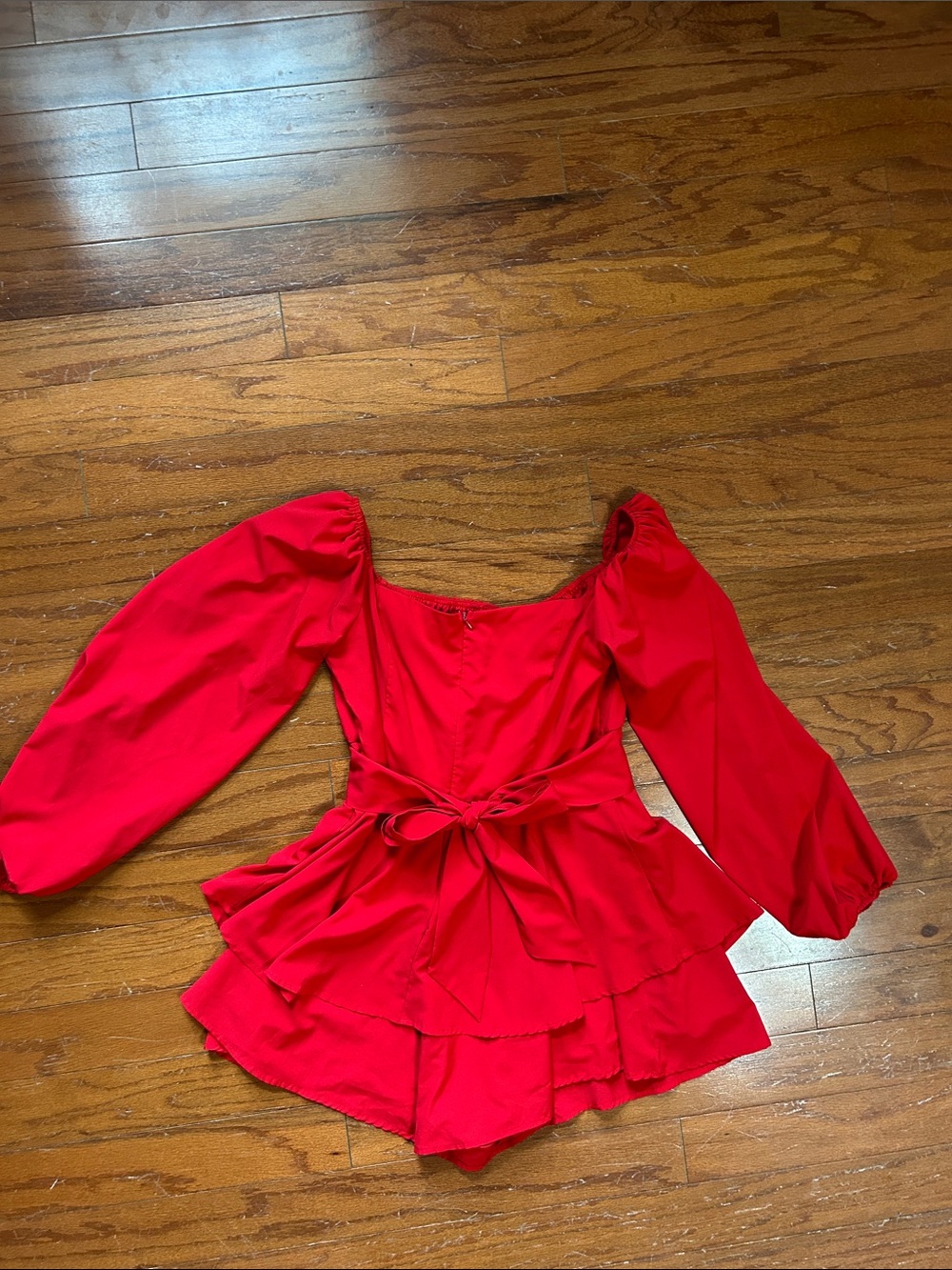 Red Romper with Ruffle Waist - Picture 4 of 10